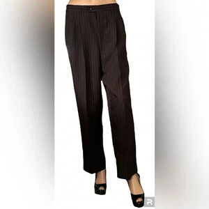 Designed in Italy Wide Leg High Rise Women 32/27 Trouser in Black Red Pinstripe